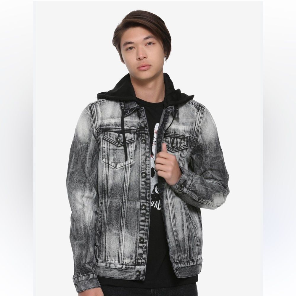 XXX Rude Grey & Black Distressed Bleached Denim Jacket size LG